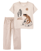 Baby 2-Piece Desert Lizard Graphic Tee & Striped Pants Set - Ivory/Tan, image 1 of 7 slides