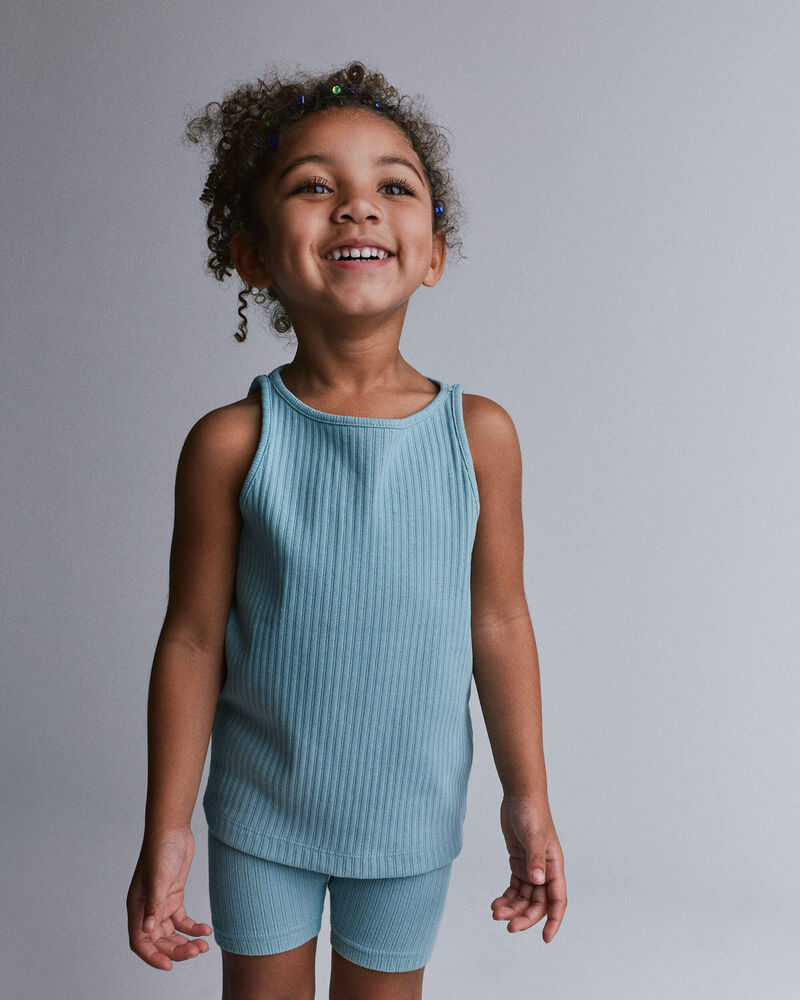 Toddler Girl Ribbed Playtime Tank Top - Pale Blue, image 1 of 5 slides