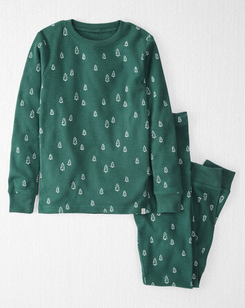 Adult Christmas Tree Print Waffle Knit Pajamas Made with Organic Cotton, 