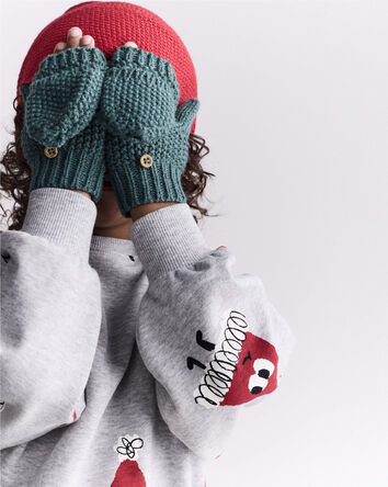 Toddler Neutral Foldover Mittens - Green, 