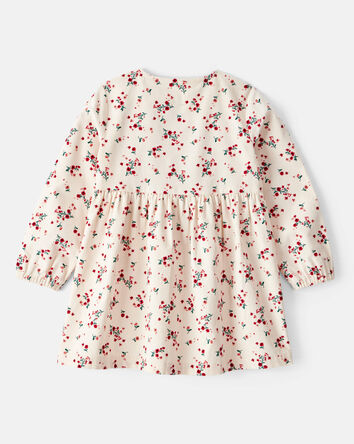 Toddler Girl Floral Print Corduroy Long-Sleeve Dress - White, 