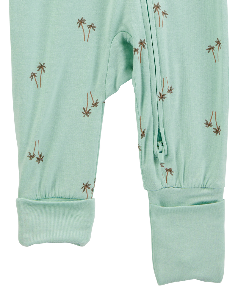 Baby Boy Palm Tree Print 2-Way Zip PurelySoft Convertible Foot Sleep & Play Pajamas - Mint, image 3 of 7 slides