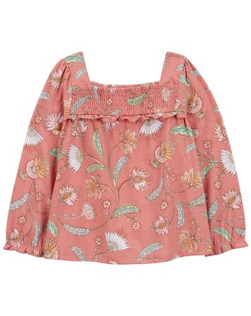 Toddler Wildflower Print Smocked Square Neck Top, 