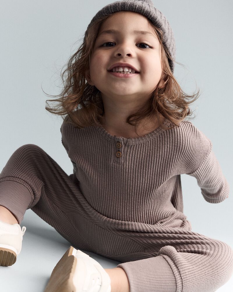 Toddler Long-Sleeve Relaxed Henley Tee - Brown, image 6 of 7 slides