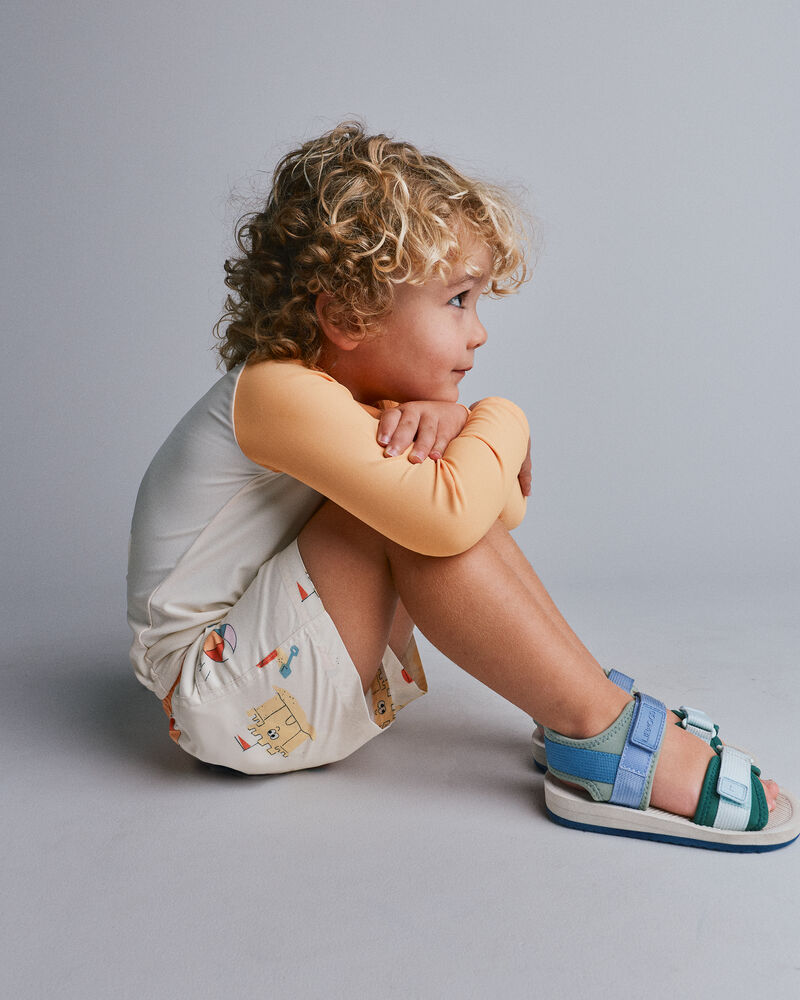 Toddler Boy Swim Trunks in Sandcastle Print - Cream, image 3 of 6 slides
