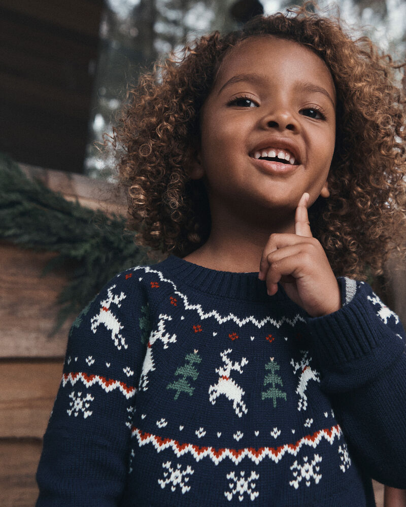 Toddler Fair Isle Organic Cotton Sweater, image 2 of 5 slides