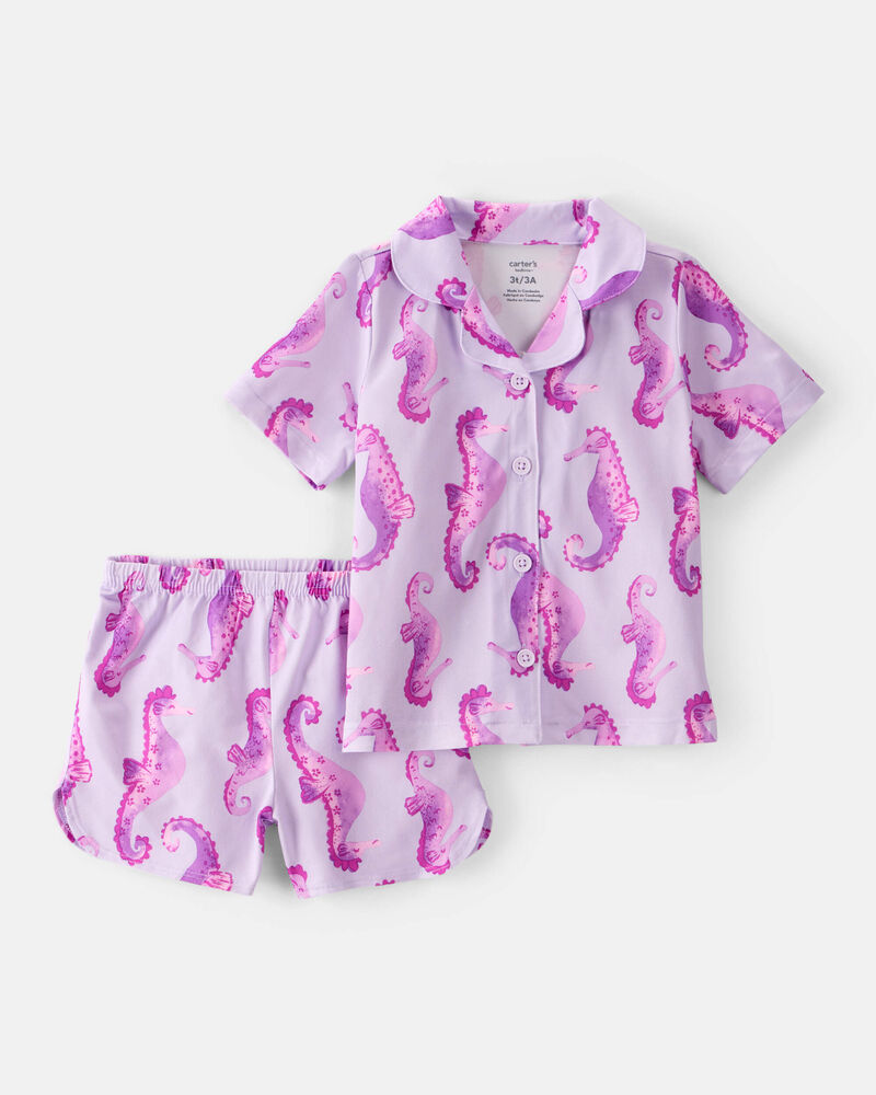 Toddler Girl 2-Piece Seahorse Loose Fit Coat-Style Pajamas - Purple, image 1 of 3 slides