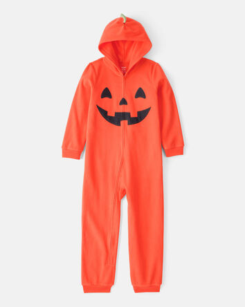 Kid Halloween Jack-O-Lantern Hooded Zip-Up Jumpsuit - Orange, 