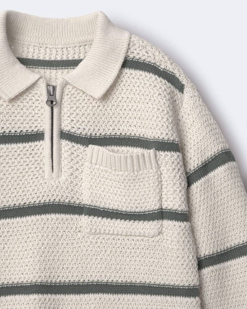 Toddler Boy Striped Quarter-Zip Sweater - Cream/Olive, image 6 of 6 slides