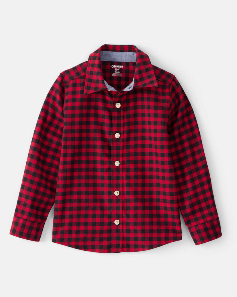 Toddler Boy Buffalo Check Cotton Long-Sleeve Button-Down Shirt - Red, image 1 of 3 slides