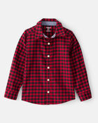 Toddler Boy Buffalo Check Cotton Long-Sleeve Button-Down Shirt - Red, image 1 of 3 slides