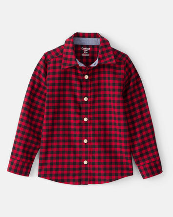 Toddler Boy Buffalo Check Cotton Long-Sleeve Button-Down Shirt - Red, 
