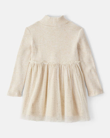 Toddler Girl Long-Sleeve Tulle Occasion Dress - Ivory, 
