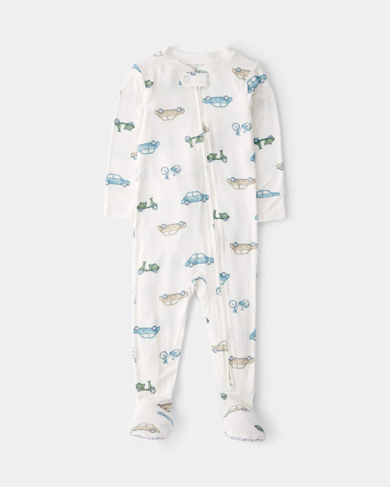 Baby Boy Car Print PurelySoft Footie 1-Piece Pajamas - Ivory, image 1 of 6 slides
