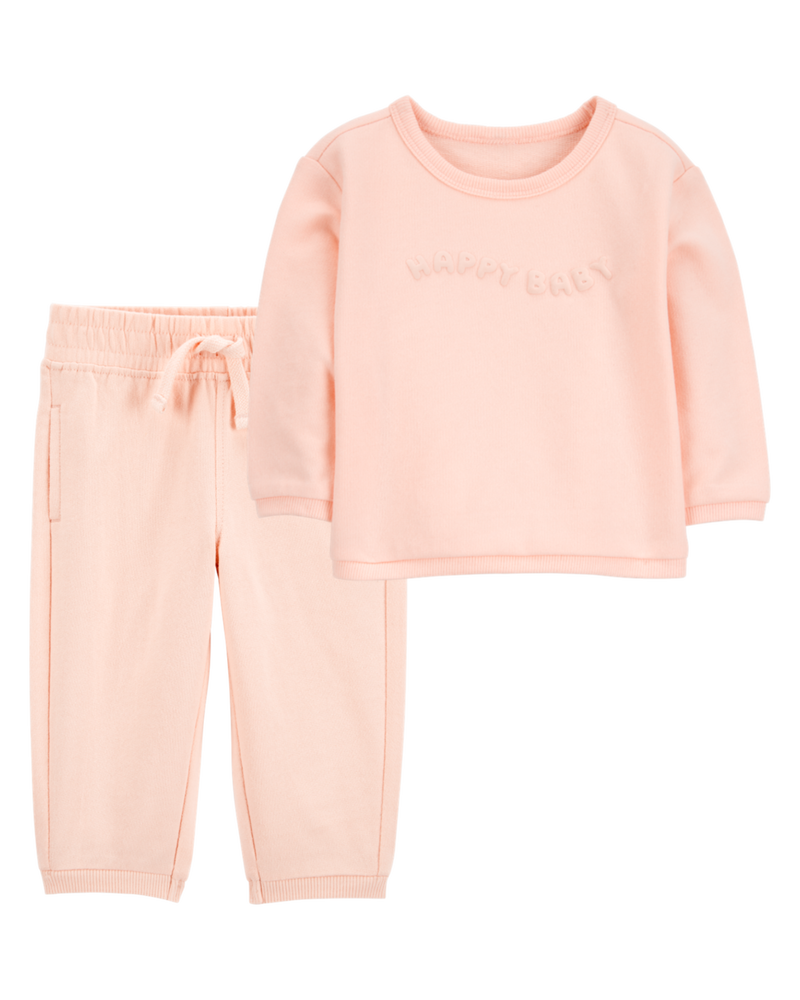 Baby 2-Piece French Terry Pullover & Pant Set - Pink, image 1 of 6 slides