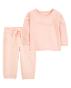 Baby 2-Piece French Terry Pullover & Pant Set - Pink, image 1 of 6 slides