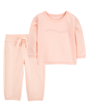 Baby 2-Piece French Terry Pullover & Pant Set - Pink, 