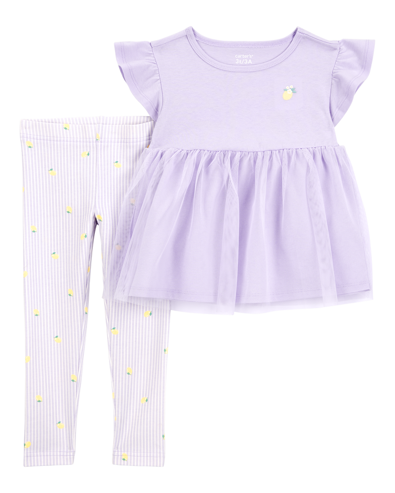 Toddler 2-Piece Lemon Tulle Top & Legging Set - Purple, image 1 of 3 slides
