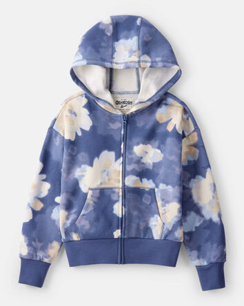 Girls DayDream Fleece Floral Hooded Zip-Up Jacket - Blue, 