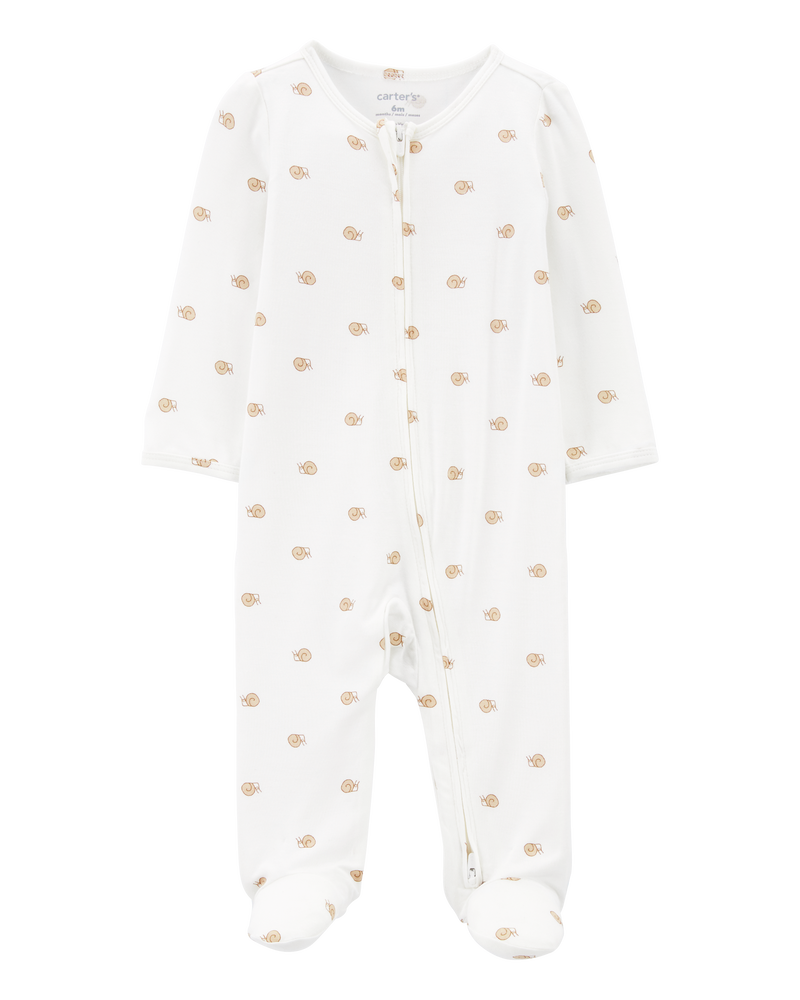 Baby Snail Print Zip-Up PurelySoft Sleep & Play Pajamas, image 1 of 5 slides
