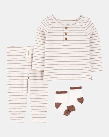 Baby 3-Piece Striped Tee & Pant Set - Ivory, 