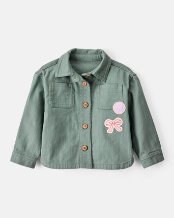 Baby Girl Patchwork Cotton Long-Sleeve Utility Fashion Jacket - Green, 