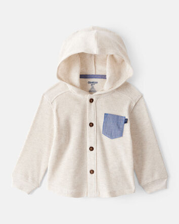 Baby Boy Waffle Knit Long-Sleeve Hooded Top - Cream, 