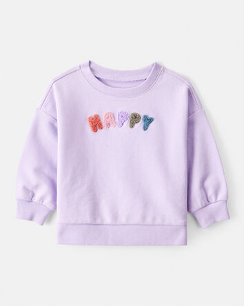 Baby Girl Happy French Terry Long-Sleeve Pullover Sweatshirt - Purple, 