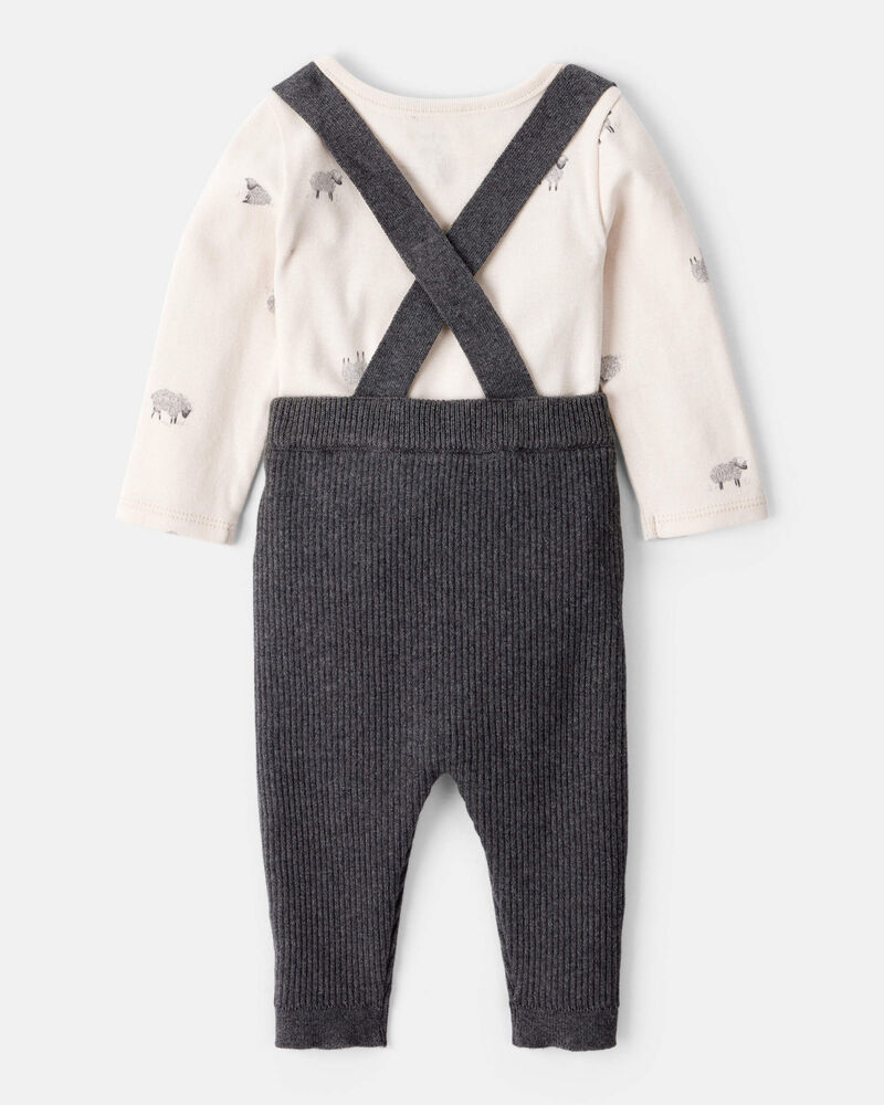 Baby Boy Sheep Print Cotton Long-Sleeve Overall Set - White/Grey, image 2 of 6 slides