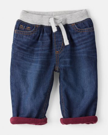 Baby Boy Lined Dark Wash Straight Jeans, 