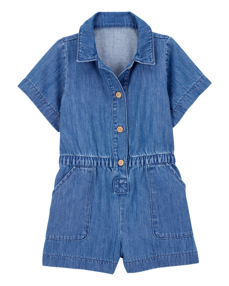 Toddler Iconic Denim Button-Down Romper - Blue, image 1 of 3 slides