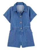 Toddler Iconic Denim Button-Down Romper - Blue, image 1 of 3 slides