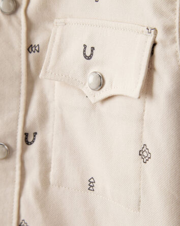 Toddler Boy Western Print Cotton Long-Sleeve Button-Down Shirt - Ivory, 