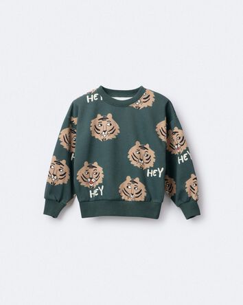 Toddler 'Hey' Tiger Dolman-Sleeve Sweatshirt - Green, 