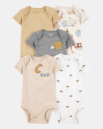 Baby Boy 5-Pack Construction Short-Sleeve Cotton Bodysuits, 