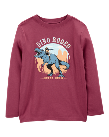 Boys Dino Rodeo Long-Sleeve Graphic Tee - Red, 