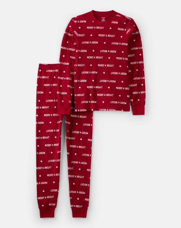 Adult Merry & Bright Christmas Cotton Long-Sleeve 2-Piece Pajamas - Red, 