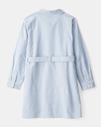 Kid Striped Button-Down Long-Sleeve Shirt Dress - Blue/White, 
