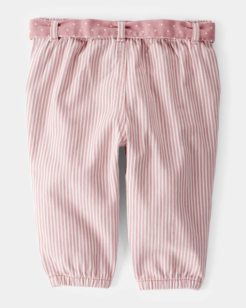 Baby Girl 2-Piece Pointelle Bodysuit & Vintage Hickory Pants Set - White/Pink, image 6 of 6 slides