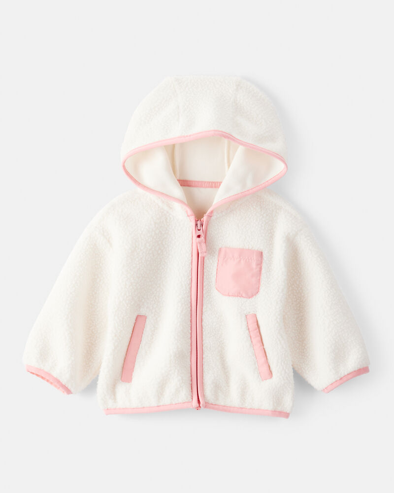 Baby Girl Sherpa Zip-Up Jacket - Ivory, image 1 of 3 slides