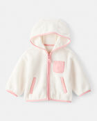 Baby Girl Sherpa Zip-Up Jacket - Ivory, image 1 of 3 slides