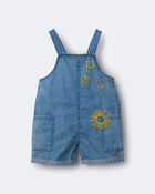 Toddler Embroidered Shortall with Pockets in Chambray, image 2 of 7 slides