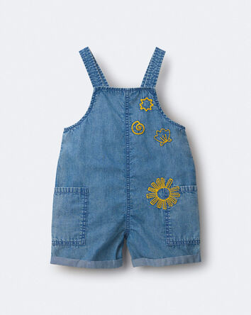 Toddler Embroidered Shortall with Pockets in Chambray, 
