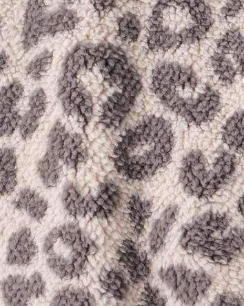 Girls Leopard Print Long-Sleeve Sherpa Jacket - Brown, 