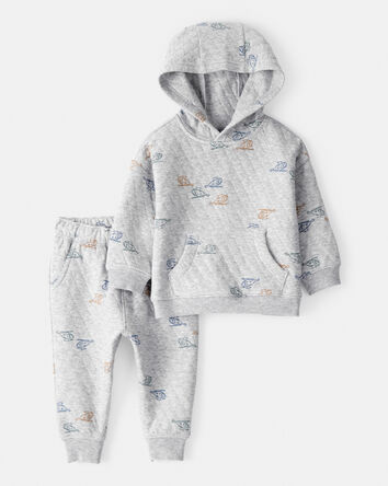 Baby Boy 2-Piece Helicopter Quilted Hoodie & Pant Set - Grey, 