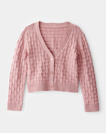 Kid Cropped Sweater Knit Stitched Cardigan - Pink, 