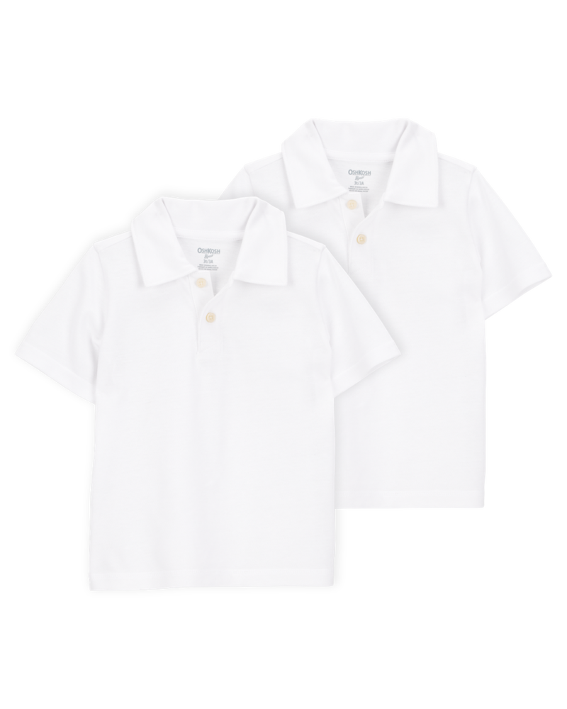 Toddler 2-Pack Pique Uniform Polo Shirts - White, image 1 of 5 slides