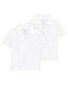 Toddler 2-Pack Pique Uniform Polo Shirts - White, image 1 of 5 slides