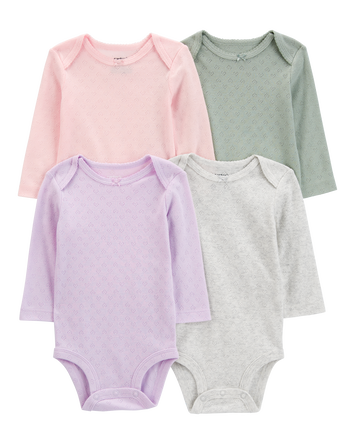 Baby 4-Piece Long-Sleeve Pointelle Bodysuits, 