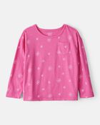 Toddler Girl Snowflake Print Long-Sleeve Pocket Tee - Pink, image 1 of 3 slides